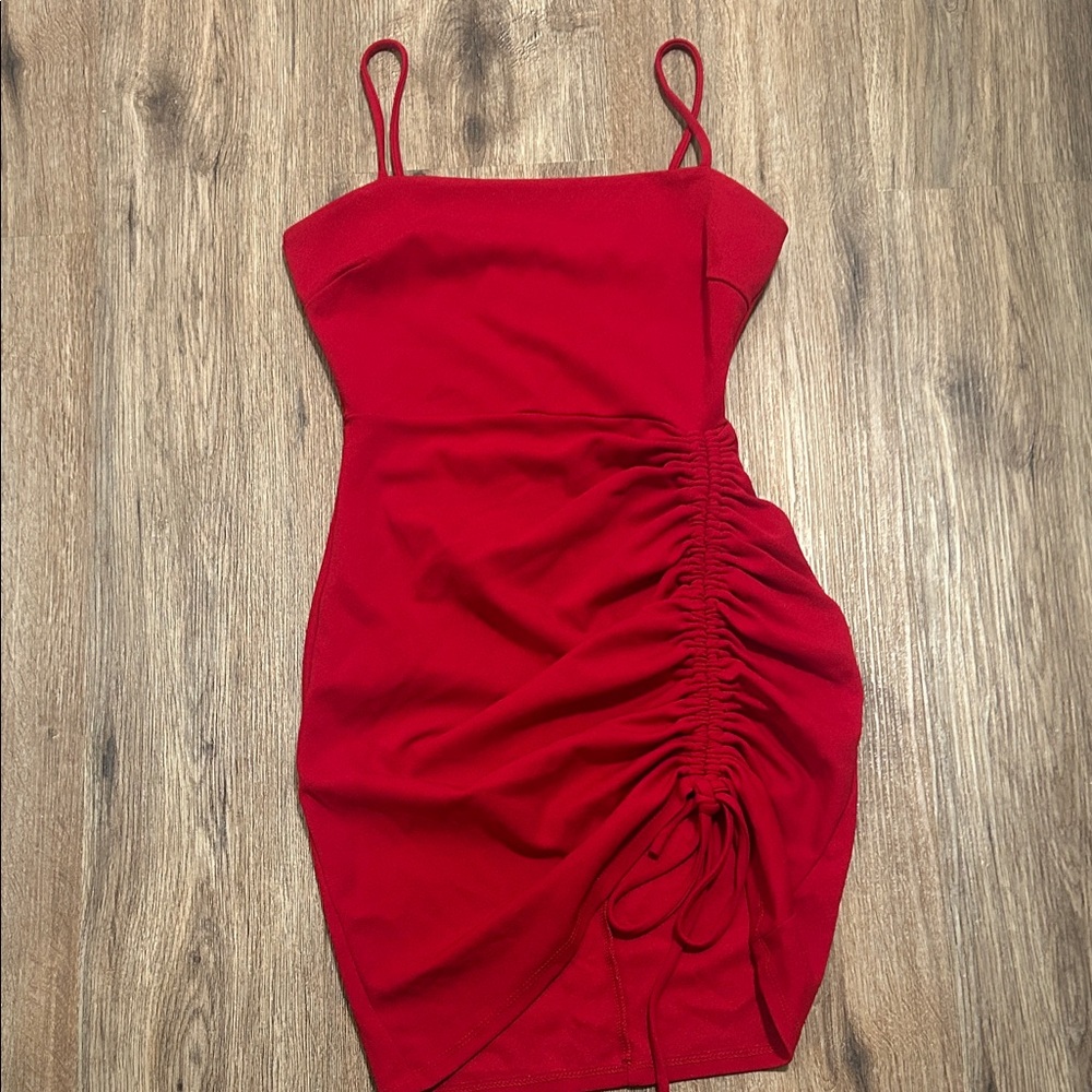 Windsor Red Ruched Side Mini Dress with Spaghetti Straps